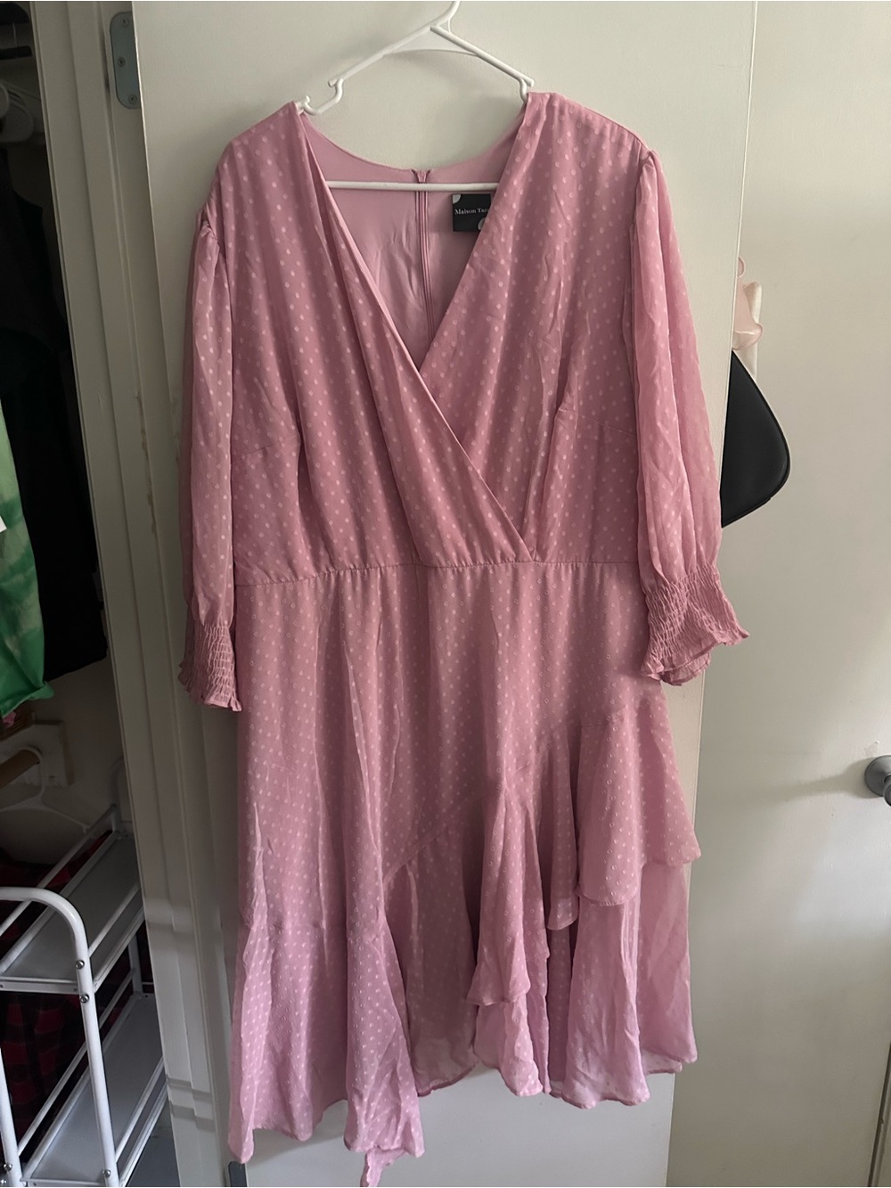 Maison Tara Pink Swiss Dot Wrap Dress